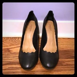 Crown Vintage Black Leather Block Heel